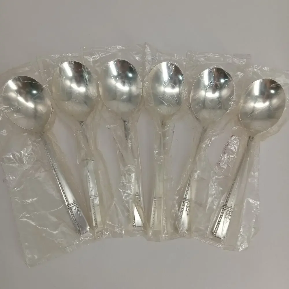 6X SS Oneida Prestige GRENOBLE Silverplate Soup Spoons NEW
